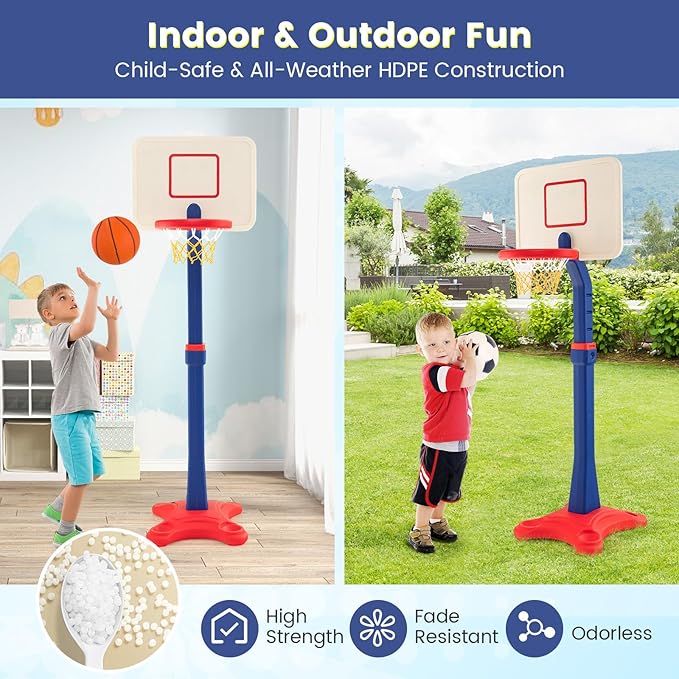 Costzon Kids Basketball Hoop, 8-Level Height Adjustable Basketball Goal Stand with Weighted Base, Indoor Toy Basketball Set Outdoor Play Sport for Boys Girls Age 3+-CubbioJoy