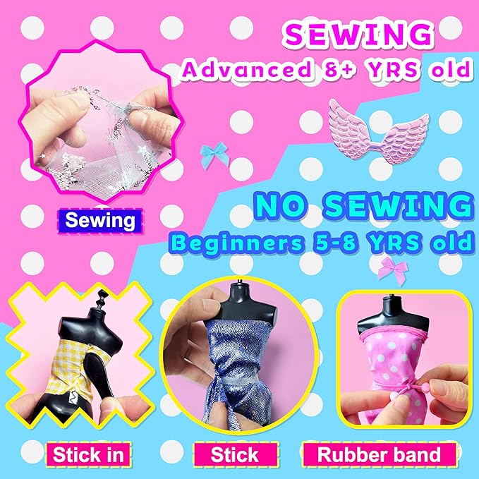 900+ Fashion Designer Kits for Girls with Mannequins-Kids Sewing Kits，Girls Fashion Design Gift，Arts and Crafts Kit，Girl Craft Activities Age 6 7 8 9 10 11 12-CubbioJoy