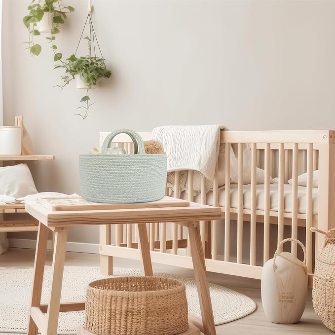 Diaper Caddy Organizer Cotton Rope Baby Basket Nursery Storage and Portable Tote Bag for Car Ideal Baby Shower Gifts and Registry Must-Have for Newborn Essentials light green-CubbioJoy