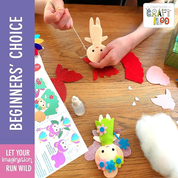 CRAFTILOO Fairy Sewing Kits for Little Girls 5 Easy Projects for Childrens Kid Crafts Make Your Own Felt Pillow Plush Craft Kit My First Sewing Kit Learn to Sew-CubbioJoy