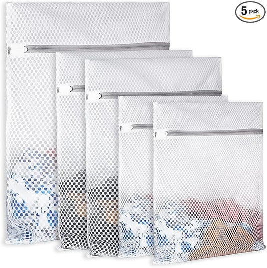 5Pcs Durable Honeycomb Mesh Laundry Bags for Delicates,Travel Organization Bag for Clothes,Jeans,Bath Towels,Bed Sheets (1X-Large 20 x 24 Inches,2 Large 16 x 20 Inches, 2 Medium 12 x 16 Inches)-CubbioJoy