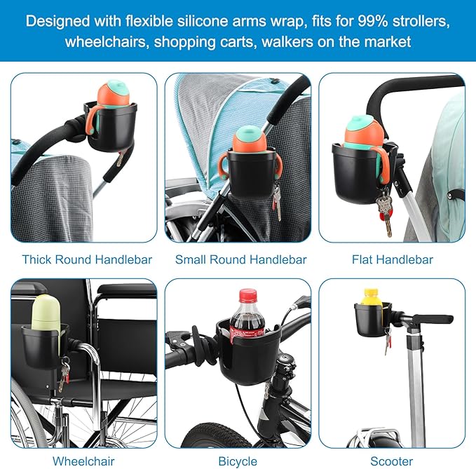 Accmor Stroller Cup Holder, Universal Cup Holder with Silicone Gooseneck Arm, Bike Cup Holder, 360° Rotatable Large Caliber Drinks Holder for Stroller, Bike, Wheelchair, Walker-CubbioJoy