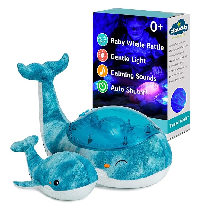 Cloud B Ocean Projector Nightlight with White Noise Soothing Sounds | Adjustable Settings and Auto-Shutoff | Tranquil Whale Family - Blue-CubbioJoy