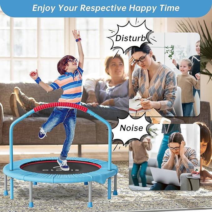 CLORIS 38in/48in Folding Trampoline - Max Load 220lbs / 450lbs Mini Trampoline Rebounder Trampoline for Adults with Adjustable Foam Handle, with safty Padded Cover Best Gift for Kids/Adult-CubbioJoy