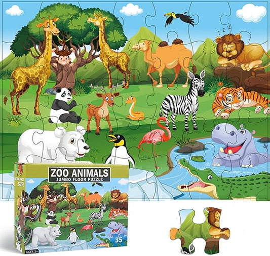 Jumbo Floor Puzzle for Kids, Large Jigsaw Puzzles 35 Piece for Kids Ages 3-5,Preschool Learning & Education Toys, Gifts for 4-8 Year Old Boys and Girls (Grassland Animal)-CubbioJoy