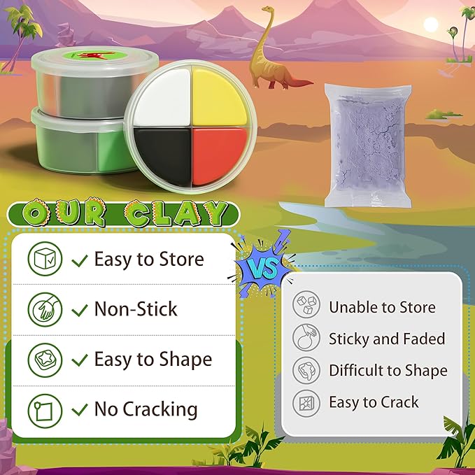 Air Dry Clay Kit - Dinosaur Theme, Modeling Clay for Kids, DIY Model Magic with Sculpting Tools and Tutorials, 12 Boxes Molding Clays, Ultra Light, Soft & Non-Toxic, Arts and Crafts Gift for Kids-CubbioJoy