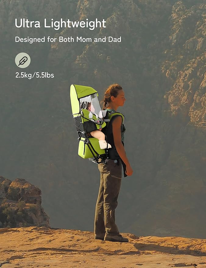 besrey Baby Backpack Carrier, Toddler Hiking Backpack with Safety 3-Height Seat, Adjustable Straps&Waist Belt, Foldable Frame Lightweight Large Capacity Child Carrier for Hiking (Green)-CubbioJoy