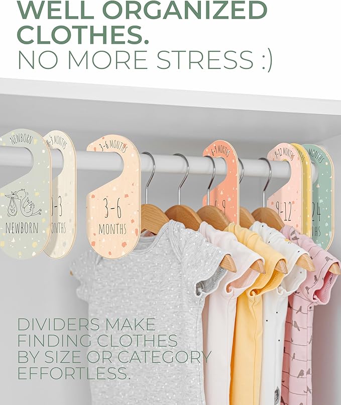Colorful Baby Size Closet Dividers - Wooden Baby Clothes Organizer for Nursery Decor, Storage & Organization - 8 Pcs of Baby Closet Dividers Ideal as Neutral Nursery Storage Organizers-CubbioJoy