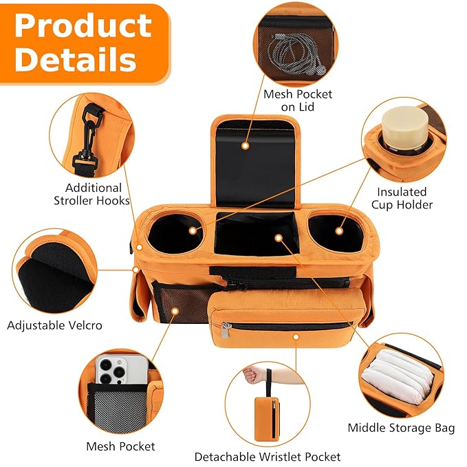 Accmor Universal Stroller Organizer with Insulated Cup Holder Detachable Phone Bag and Shoulder Strap,Stroller Bag Caddy Organizer Fits for Uppababy, Baby Jogger, Britax Strollers-CubbioJoy