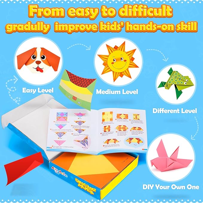 Aigybobo Origami Paper Set, 308PCS Kids Craft Paper Kit with Instructional Book for Girls Age 6,7,8,9,10,11,12, Art Projects Supplies for School Class Craft Lessons- Christmas Gifts for Boys&Girls-CubbioJoy