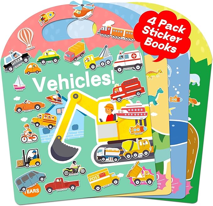 4 Sets Sticker Books for Toddlers 2-4 Years, 122 Pcs Puffy Stickers for Kids, 3D Sticker Books for Toddlers 1-3, Toddler Airplane Travel Essentials for Kids-CubbioJoy