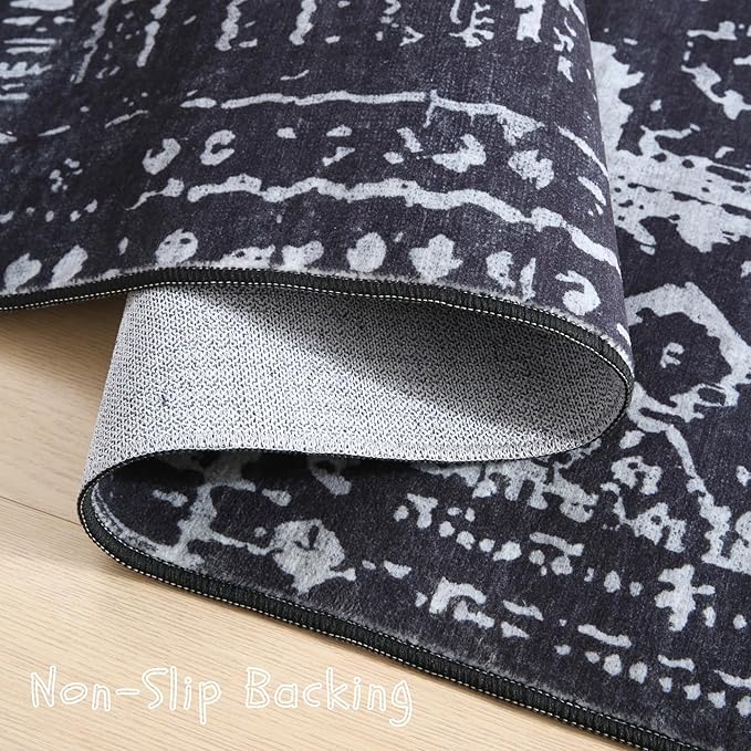 Area Rugs 8x10 Rug for Living Room Clearance Washable Boho Area Rug Non Slip Moroccan Vintage Low Pile Large Rug for Living Room, Bedroom, Farmhouse, Dining Room, Kids Playroom(Black)-CubbioJoy