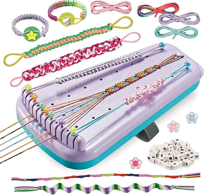 Chilpals Friendship Bracelet Making Kit for Girls,Arts and Crafts for Kids Ages 8-12,Birthday Gifts Ideas for Girl 7 8 9 10 11 Year Old - 2 in 1 Bracelets String Maker Toys Set (Purple)-CubbioJoy