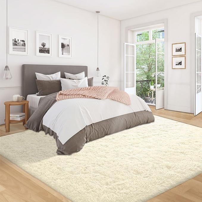5x8 Area Rug for Living Room: Fluffy Shag Soft Washable Rugs Fuzzy Plush Indoor Carpet for Bedroom Nursery Playroom Dorm Kids Girls Boys Room (Cream White, 5'x8')-CubbioJoy