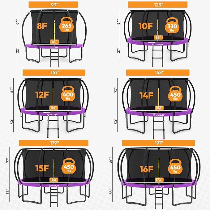 JUMPZYLLA Trampoline Outdoor 8FT 10FT 12FT 14FT 15FT 16FT with Enclosure and Ladder, ASTM Approved Recreational Trampoline for Kids and Adults, Anti-Rust Coated Frame-CubbioJoy