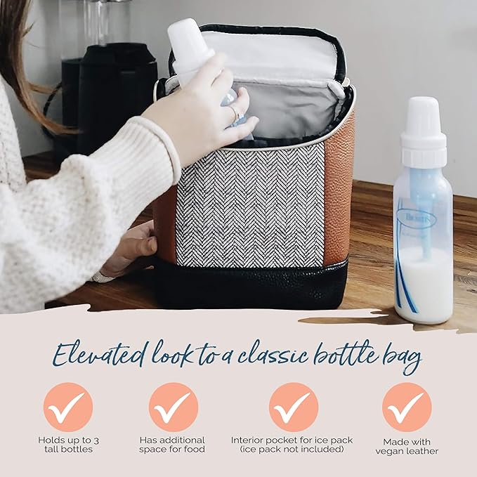 Itzy Ritzy Insulated Bottle Bag – Keeps Bottles Warm or Cool - Holds 3 Bottles & Features Interior Pocket For Ice Pack (Not Included), Coffee and Cream-CubbioJoy