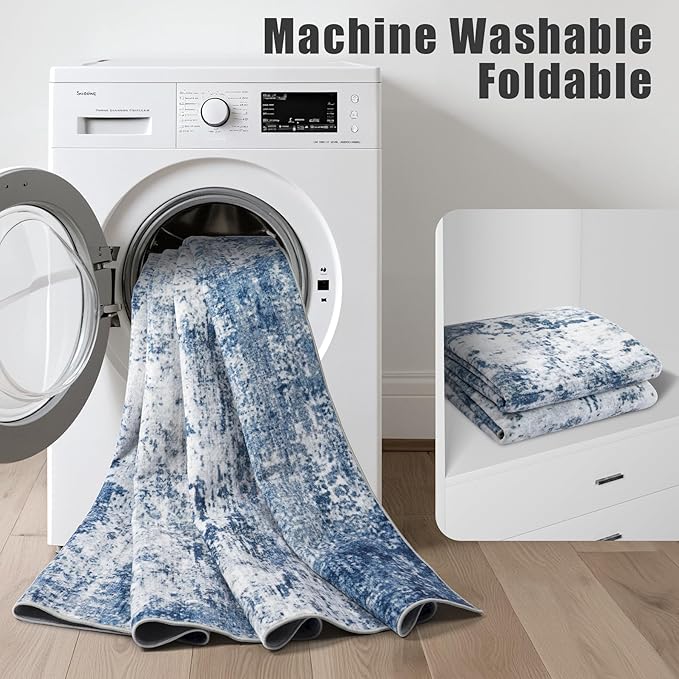 9x12 Area Rug Living Room Rug: Washable Modern Abstract Soft Thin Rug Indoor Floor No Slip Stain Resistant Carpet for Bedroom Dining Room Farmhouse Nursery Home Office - Blue-CubbioJoy