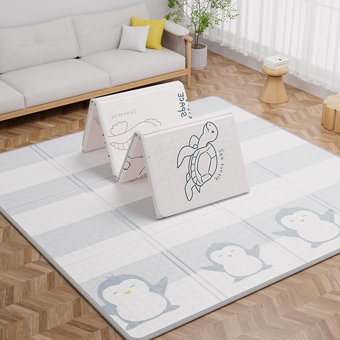 59x59 Baby Play Mat, Foldable Baby Mat for Floor Tummy Time and Crawling Mat, Waterproof & Anti-Slip Reversible Portable Play Mat for Toddler Infant-CubbioJoy