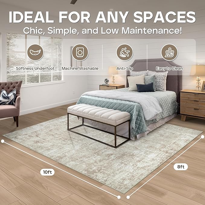 8x10 Area Rugs for Living Room Rug Washable: Modern Large Rug for Dining Room Bedroom Carpet Non Slip 8 by 10 Indoor Abstract Nursery Home Office Beige-CubbioJoy