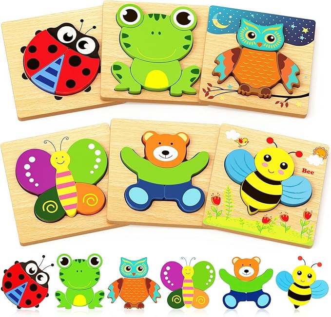 Bekayshad Wooden Puzzles Toddler Toys Gifts for 1 2 3 Year Old Boys Girls, Animal Jigsaw Puzzles Montessori Toys, Learning Educational Christmas Birthday Gifts for Girls Boys Ages 1-3-CubbioJoy