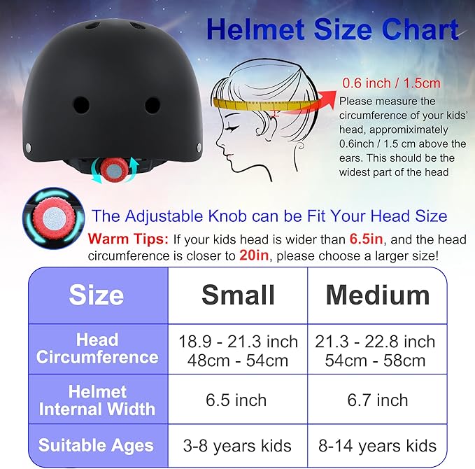 Kids Bike Helmet with DIY Stickers and Knee Pads Elbow Pads Wrist Guard Set for Ages 3-8-14 Toddler Boys Girls Helmet for Roller Skates Cycling Skateboarding Bicycle Scooter-CubbioJoy