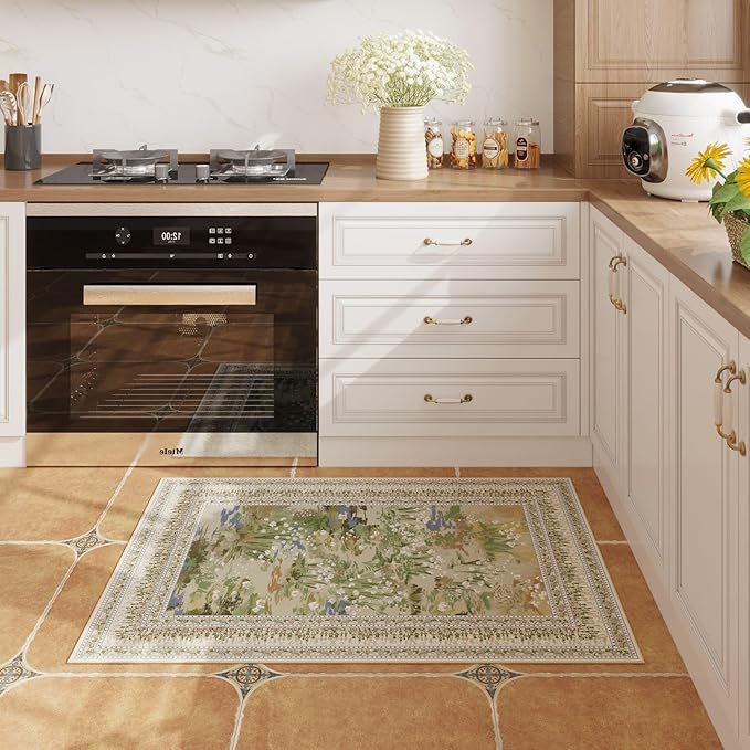 2x3 Rug Impressionist-Style Vintage Indoor Door Mat Machine Washable Small Area Rug Non-Slip Low Pile Throw Rugs for Entryway Kitchen Front Door Indoor Entrance Entry Kids Room, Beige-CubbioJoy