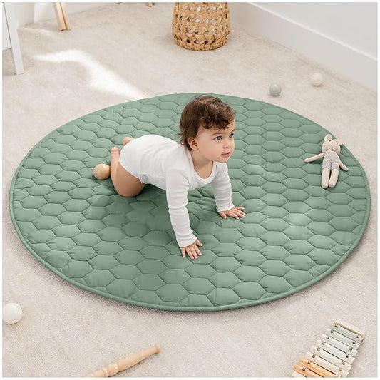 Comfy Cubs Round Kids Play Mat - Medium 48 inches Soft Quilted Baby Floor Mat with Non-Slip Bottom - Plush Design for Toddlers' Playtime and Relaxation - Comfortable and Durable - Fern-CubbioJoy
