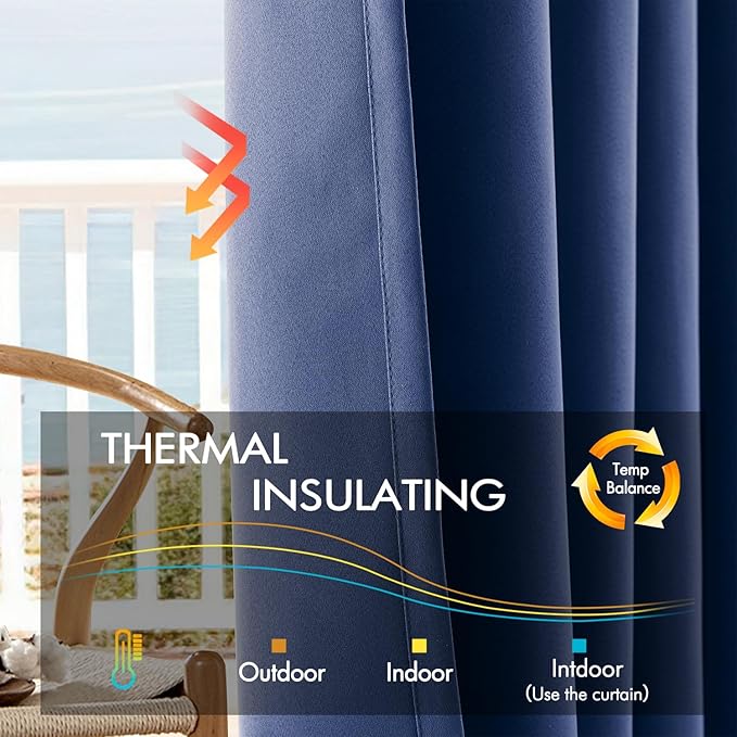 ANRODUO Back Tab Blackout Curtains for Bedroom Living Room, Rod Pocket Pinch Pleated Thermal Insulated Room Darkening Curtains 72 Inches Long 2 Panels, Navy Blue, 42 x 72 Inch-CubbioJoy