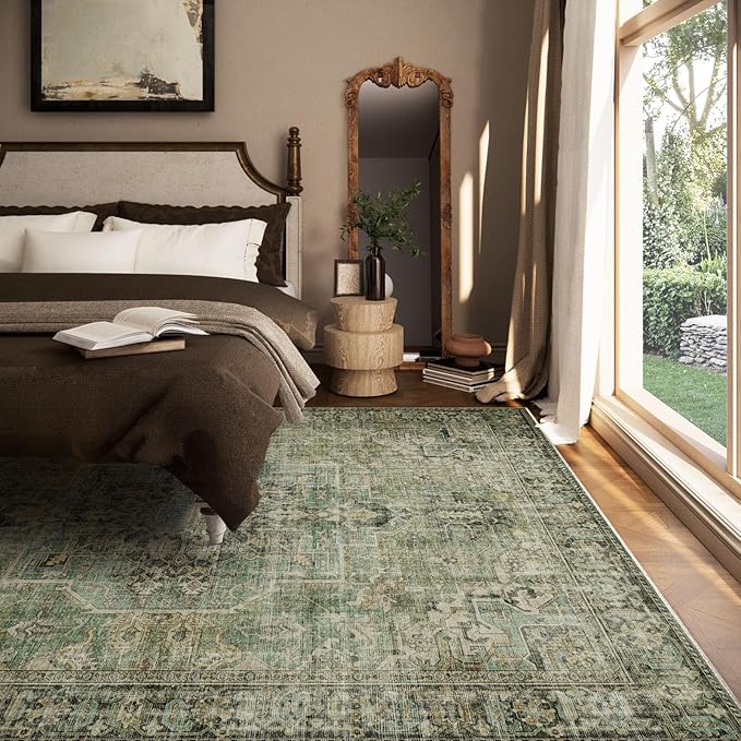 5x7 Area Rugs for Living Room: Washable Bedroom Rug Boho Vintage Rugs Stain Resistant Non Slip Low Pile Soft Lightweight Carpet for Kitchen Dining Room Farmhouse Nursery Kids Room-CubbioJoy