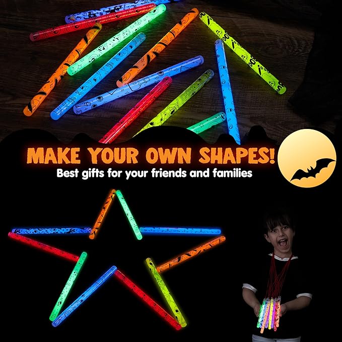 JOYIN 30 Pcs Halloween Glow Sticks Bulk Party Pack, Hanging Wands in 8 Design, 6 Color Light Up Stick for Kid Glow in The Dark Halloween Party Favor Supplies, Goodie Bag Filler, Trick or Treating Gift-CubbioJoy