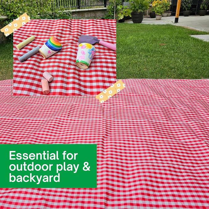 Cute Gingham Picnic Blanket, Waterproof Foldable, in Large 80x60in and Extra Large 80x80in, Portable Compact Beach Blanket, Oversized XL Outdoor Mat (Red, X-Large)-CubbioJoy