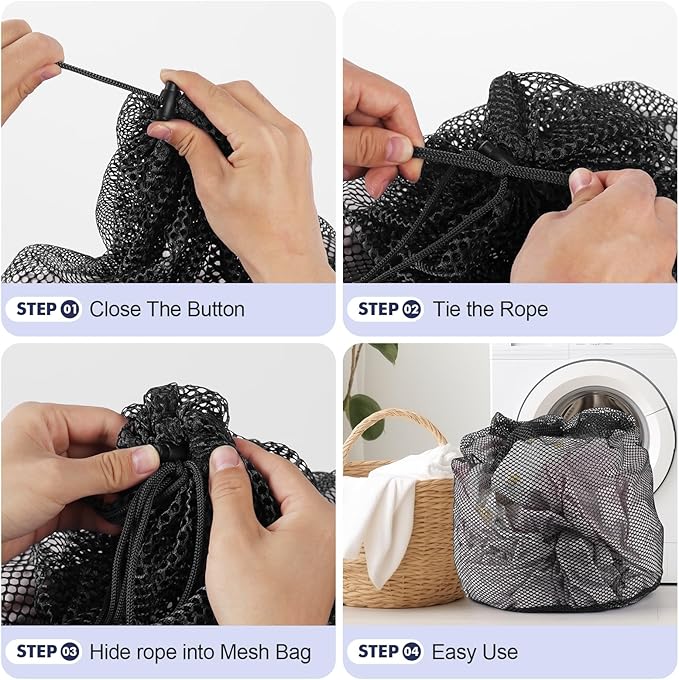 3Pcs Mesh Laundry Bags Washing Machine Mesh Wash Bags Jumbo for Delicates Clothes,Bed Linen,Toys with Drawstring Closure Sturdy (Black, Jumbo 3 pcs)-CubbioJoy