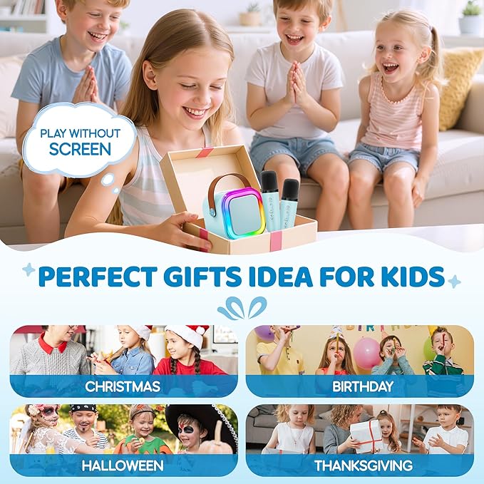 IROO Mini Karaoke Machine for Kids, 2025 TOP Toys Birthday Gifts Ideas for Girls Ages 4, 5, 6, 7, 8, 9, 10, 12+ Years Old, Portable MP3 Player with 2 Wireless Mics for Party-CubbioJoy