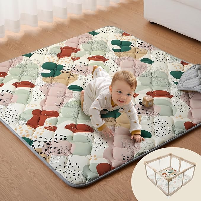 Blissful Diary Baby Play Mats for Floor, 50x50 Inch Crawling Mat for Playpen, Thick Padding Foam Playmats for Babies and Toddlers, Modern Abstract-CubbioJoy