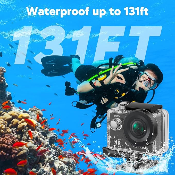 AKASO EK7000 4K30FPS 20MP WiFi Action Camera with EIS Ultra HD 131FT Waterproof Underwater Camera Remote Control 4X Zoom Support External Microphone Black-CubbioJoy