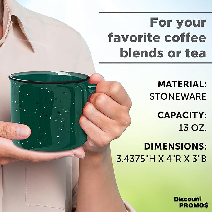 DISCOUNT PROMOS Ceramic Campfire Coffee Mugs 13 oz. Set of 10, Bulk Pack - Perfect for Tea, Espresso, Cappuccino, Hot Cocoa - Green-CubbioJoy
