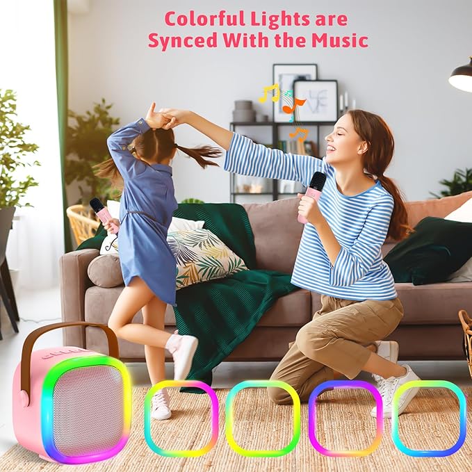 Karaoke Machine for Kids Adults, Portable Bluetooth Speaker with 2 Wireless Microphones and LED Lights, Kids Toys Birthday Gifts for Girls Boys Ages 4, 5, 6, 7, 8,9,10,11,12+ Years-CubbioJoy