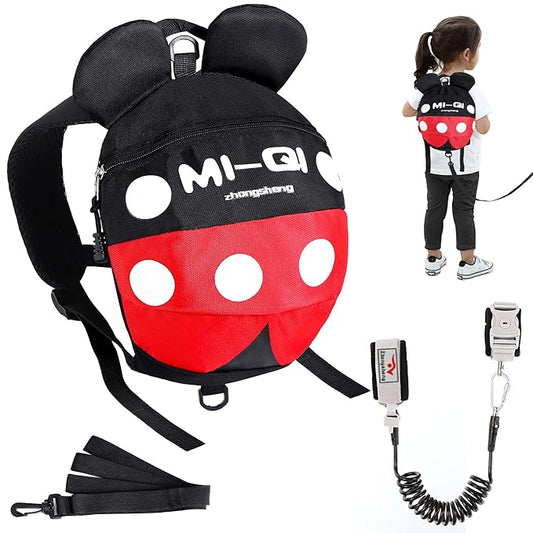 CZSYZCZS Toddlers Leash + Anti Lost Wrist Link Child Kids Safety Harness Kids Walking Wristband Assistant Strap Belt (black red)-CubbioJoy