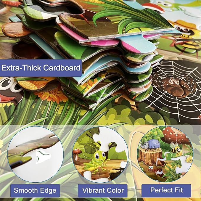 Jumbo Floor Puzzle for Kids, Large Jigsaw Puzzles 35 Piece for Kids Ages 3-5,Preschool Learning & Education Toys, Gifts for 4-8 Year Old Boys and Girls (Insect)-CubbioJoy