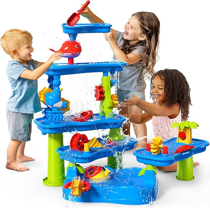 CozyBomB™ Water Table for Toddlers 3-5 | Outdoor Toys Water Play Table, Magnetic Fishing Toy Game, Summer Splash Pond Showers Sand Activity, Sensory Party Birthday Gift Kids Ages 4-8 9-12 (5-Tiers)-CubbioJoy