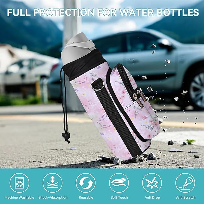 25/32/40/64oz Water Bottle Bag Holder Carrier-Insulated Crossbody Sling Case Sleeve with Strap & Pockets for Men Women Gym Cycling Travel Walking Hiking Camping-CubbioJoy