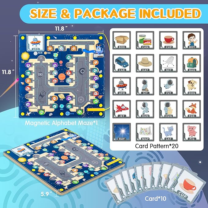 deli Magnetic Alphabet Maze, Wooden Montessori Toys for Tolddlers, Learning Educational Fine Motor Skills Toys for Kids 3 4 5 Year Old Gifts-CubbioJoy