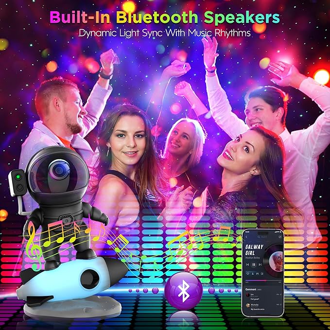 Astronaut Galaxy Projector for Bedroom, Star Projector Galaxy Light with App & Remote Control, White Noises, Bluetooth Speaker, Rocket Night Light for Kids, Ceiling, Gifts, Room Decor-CubbioJoy