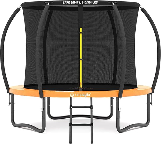 JUMPZYLLA Trampoline Outdoor 8FT 10FT 12FT 14FT 15FT 16FT with Enclosure and Ladder, ASTM Approved Recreational Trampoline for Kids and Adults, Anti-Rust Coated Frame-CubbioJoy