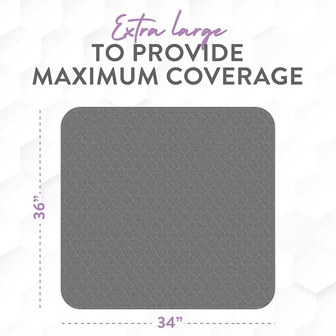 Inspire Underpads | Stain Hiding Gray Reusable Incontinence Bed Pads | Waterproof Mattress Pad | for Adults Babies and Dogs (34 X 36 - 4 Pack)-CubbioJoy