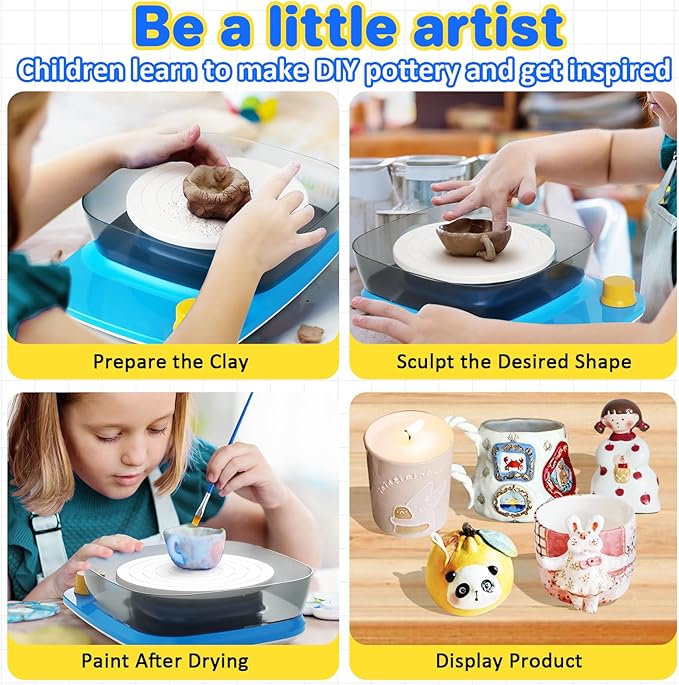 Innofans Pottery Wheel for Kids - Complete Pottery Kit & Tools for Beginners, Plug-in Rechargeable Battery, Upgraded Detachable Turntable Adjustable Speed, DIY Clay Maker for Kids 9-12 (Patented)-CubbioJoy