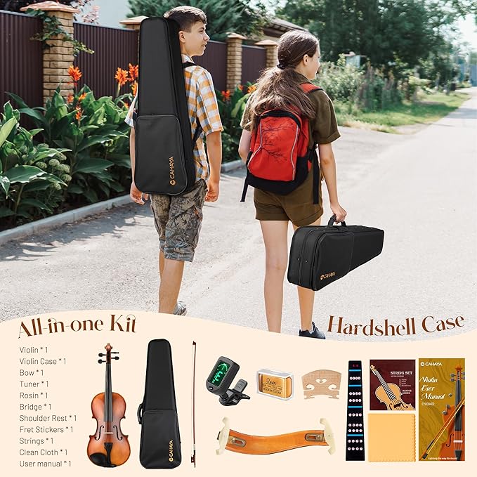 CAHAYA Violin 4/4 Full Size - Full Wooden Violin Set for Beginners Kids Adults Students Violin Kit with Hard Travel Case, Shoulder Rest, Extra Strings, Tuner-CubbioJoy