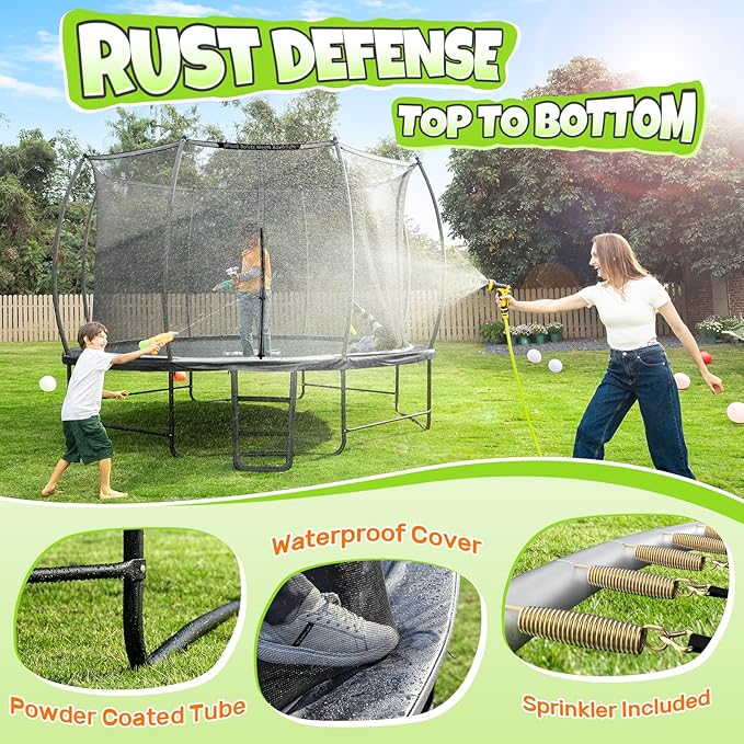 BCAN 8FT 10FT 12FT 14FT 15FT 16FT Recreational Trampoline with Enclosure for Kids Adults, ASTM Approved, Outdoor Trampolines with Ladder for Kids-CubbioJoy