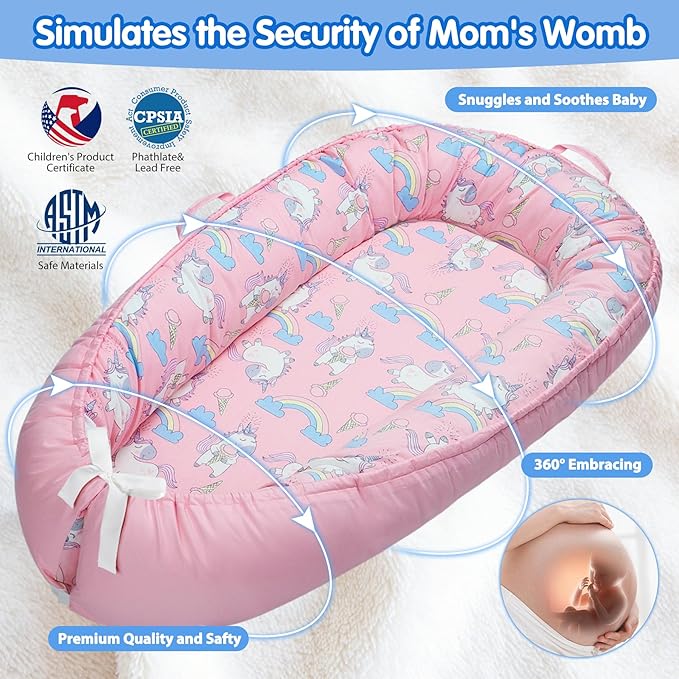 Baby Lounger - Breathable & Soft Baby Nest, Portable and Lightweight Tummy Time Lounger for Home and Travel, Ideal Newborn Babies Essentials Baby Shower Gifts-CubbioJoy