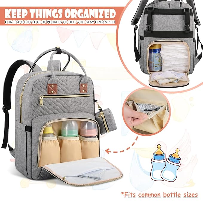 Baby Diaper Bag Backpack, Travel Diaper Bags for Baby Girl Boy Large Capacity Baby Bag Backpack for Women Grey-CubbioJoy